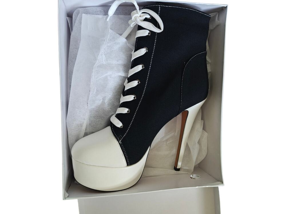 Feinlina Women's Ankle Platform Stiletto High Heels Lace Up Canvas Boots Size 11